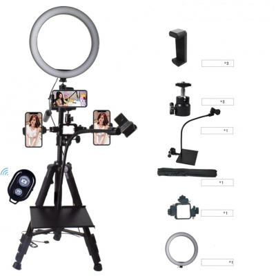 LED Selfie Ring Light for Live Stream/Makeup/YouTube Video, Dimmable LED Ringlight with Microphone Holder