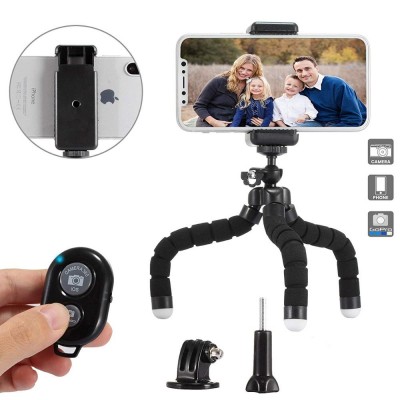 Flexible Phone Tripod with Wireless Remote Shutter and Universal Clip, Adjustable Camera Tripod, Portable Mini Travel Tripod